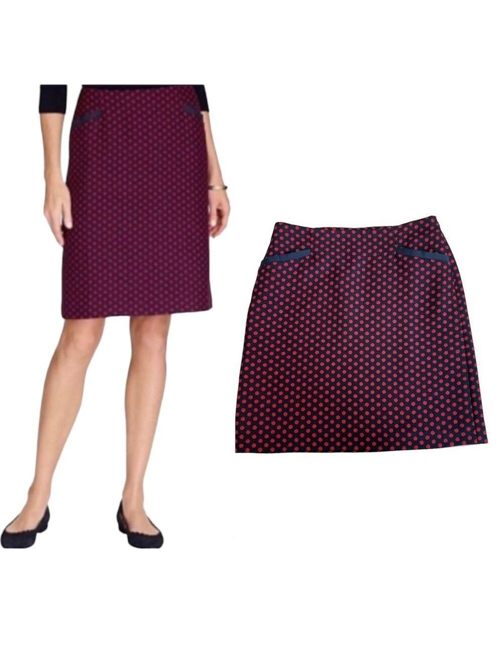 Talbots Wool Pencil Skirt Navy Blue Red Polka Dot Sz 6